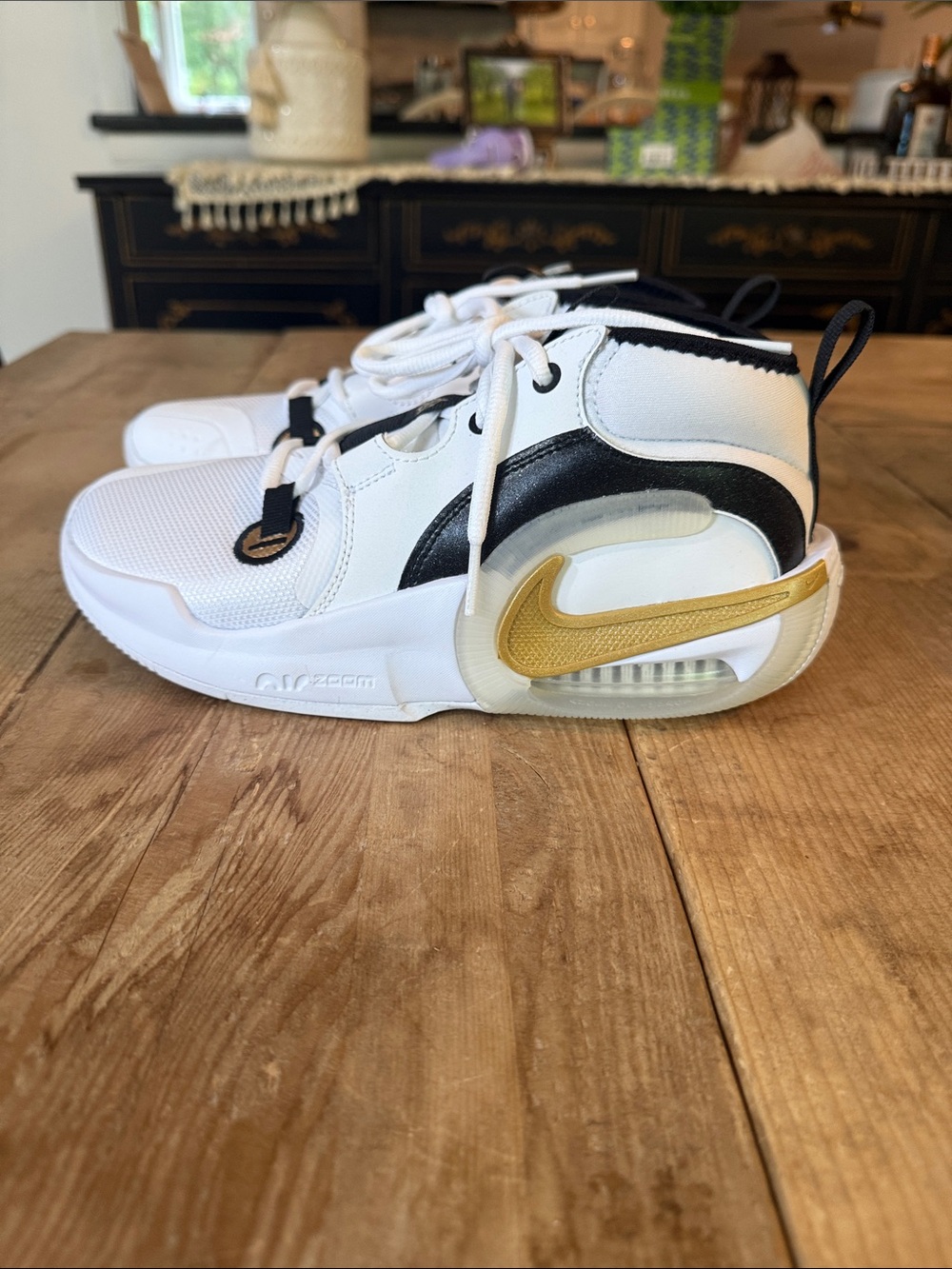 Nike Kids White, Black & Gold Athletic Sneakers